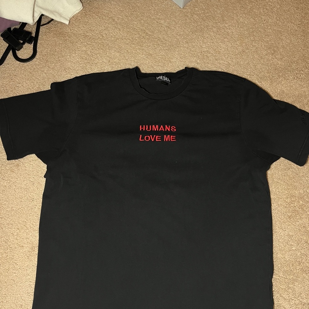 DIESEL Humans Love Me Black T-Shirt with Red Print